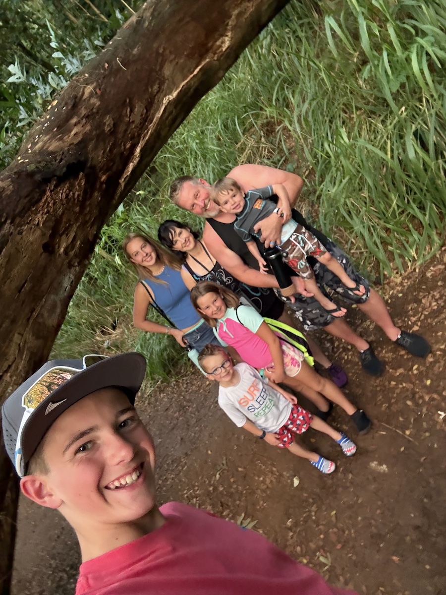 Family hike to waterfall